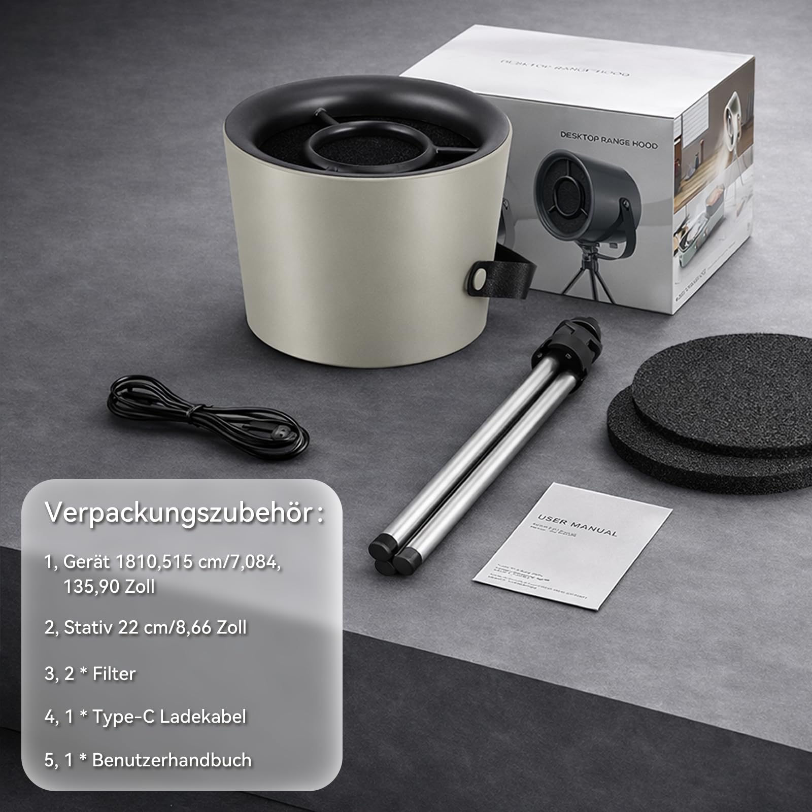 Mobile Dunstabzugshaube ohne Installation, tragbare Mini Abzugshaube mit abnehmbarem Stativ & Aufhängeseil, 3-stufig leise, ideal für Wohnung, RV, Camping, Outdoor, platzsparendes Küchenzubehör