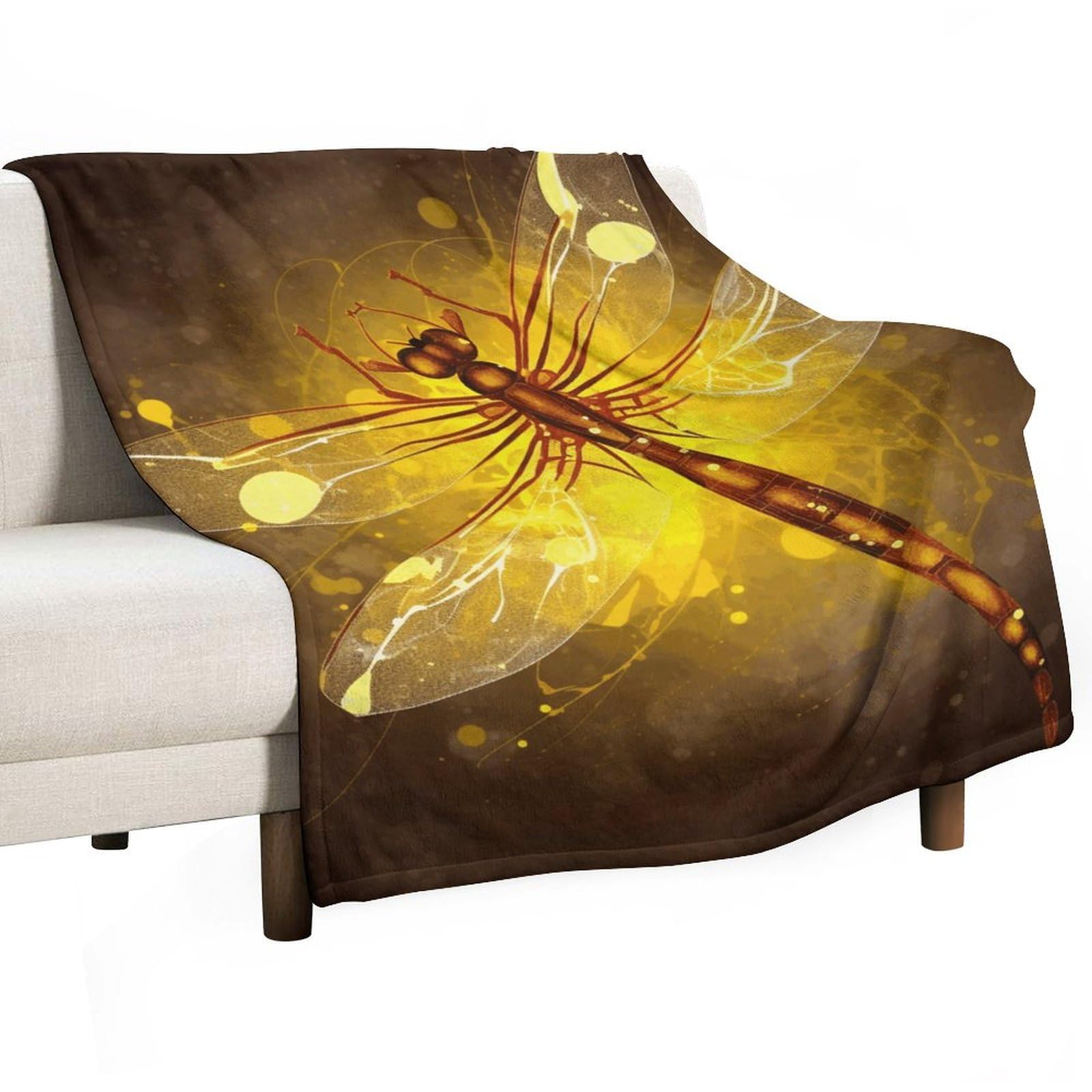 Couverture flanelle légère anti-froid plaid jaune libellule pour lit