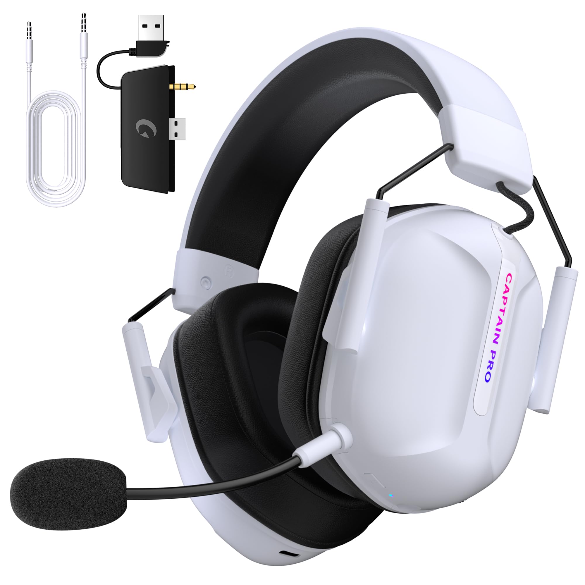 Cuffie Gaming Wireless per Xbox Series X|S, Xbox One, PS5, PC con Microfono, Suono Surround, Bluetooth 5.2, 60 Ore, Luce RGB - Bianco