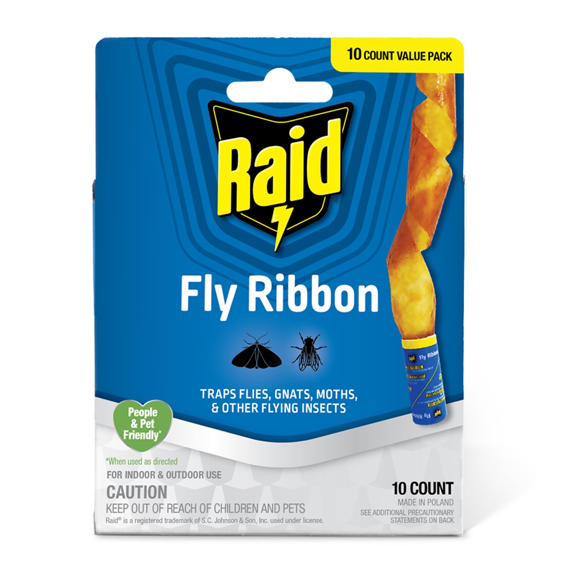Raid Fly Ribbon, Fly Traps for Indoors and Outdoors, Bug Trap for Flying Insects, Pack of 10