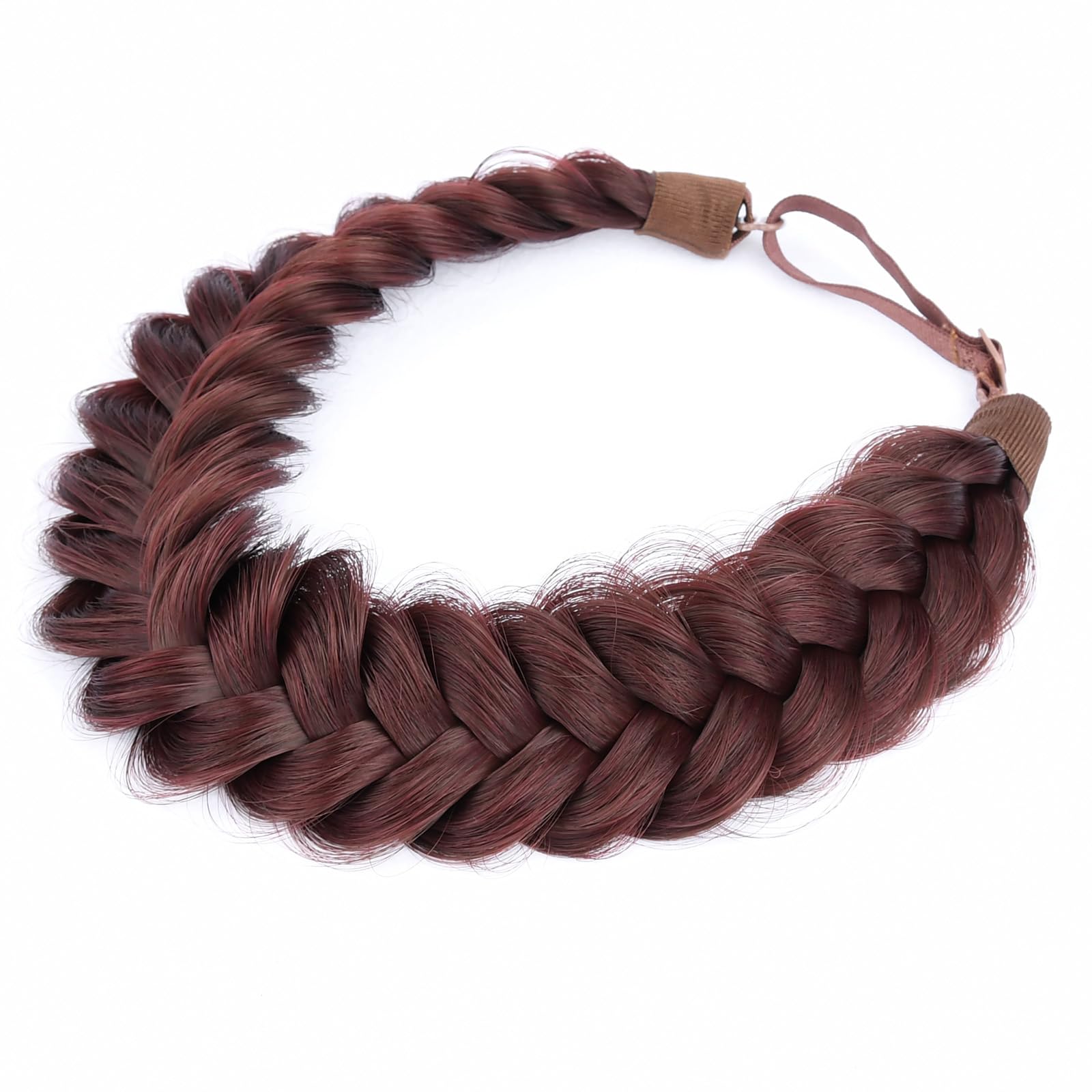 BOBIYA Messy Wide 2 Strand Synthetic Hair Braided Headband Classic Chunky Plaited Hair Headband (Dark Burgundy Brown)