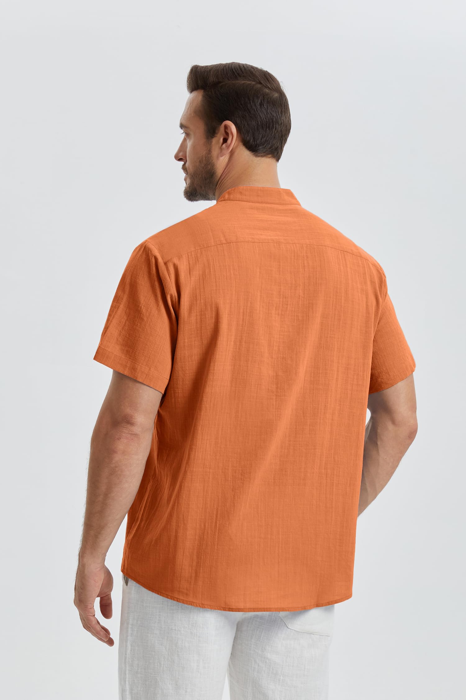 Enlision Chemise Lin Homme Manches Courtes Col Mao Chemise Été Hommes Leger en Coton Lin Chemise de Plage Classique Casual Henley Shirt S-4XL