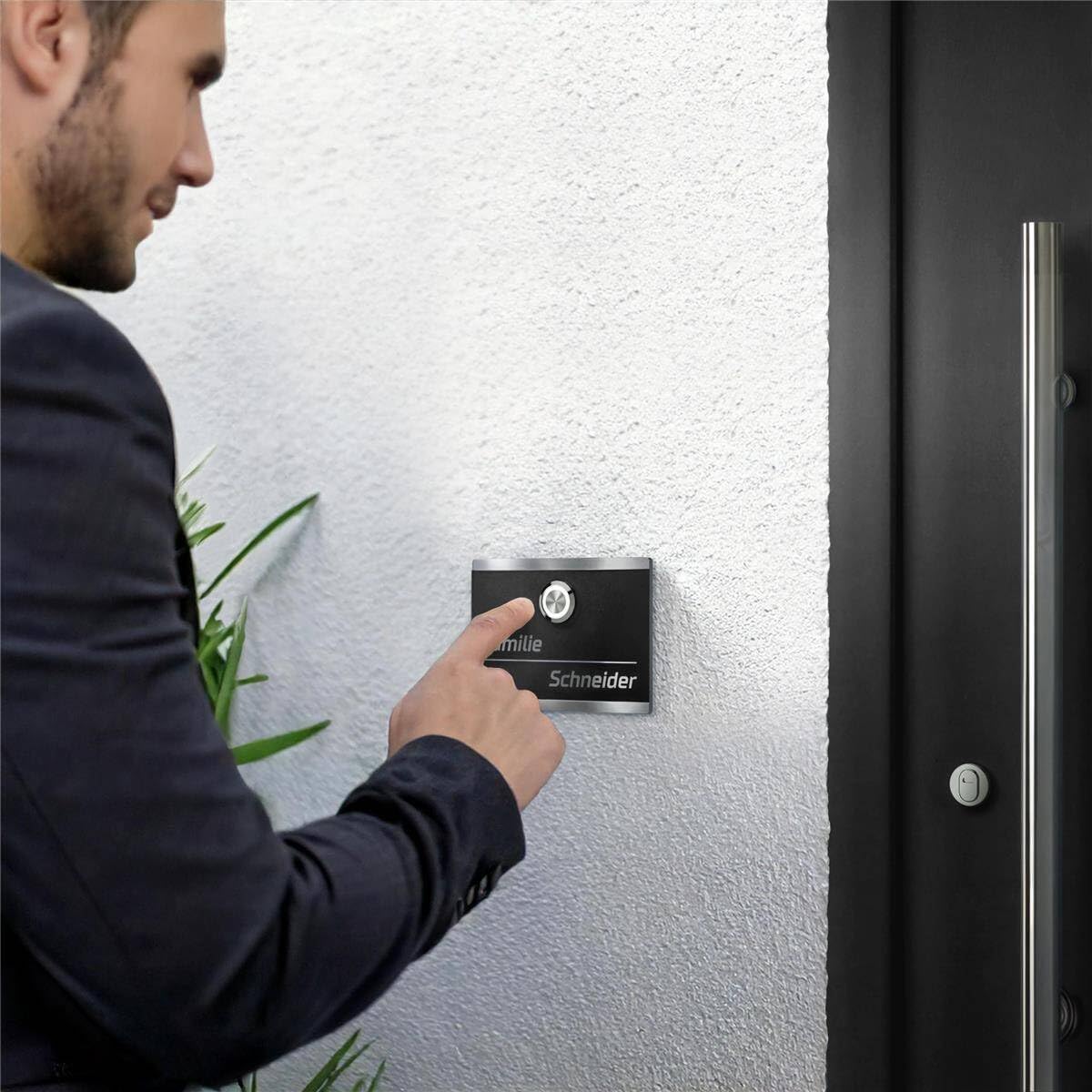 Metzler campanello acciaio inox esterno LED targa nome personalizzabile e pulsante retroilluminato nero RAL 9005 IP67 resistente intemperie montaggio facile compatibile 6-24 V AC/DC incisione laser