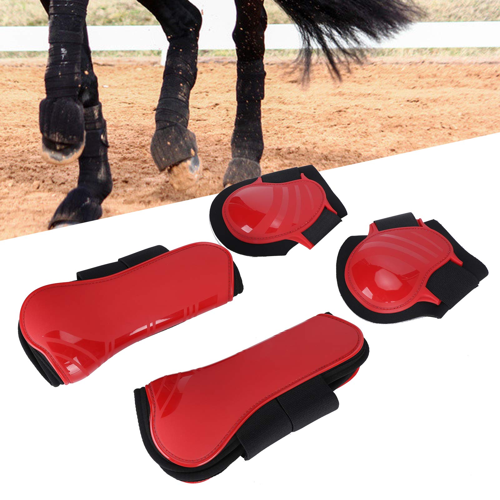 EVTSCAN 1 Pair Horse Support Boots, PU Secure Leg Protection Horse Tendon Boots Breathable Wrap Less Sweat and Rubs Equestrian Equipment(L-Red)