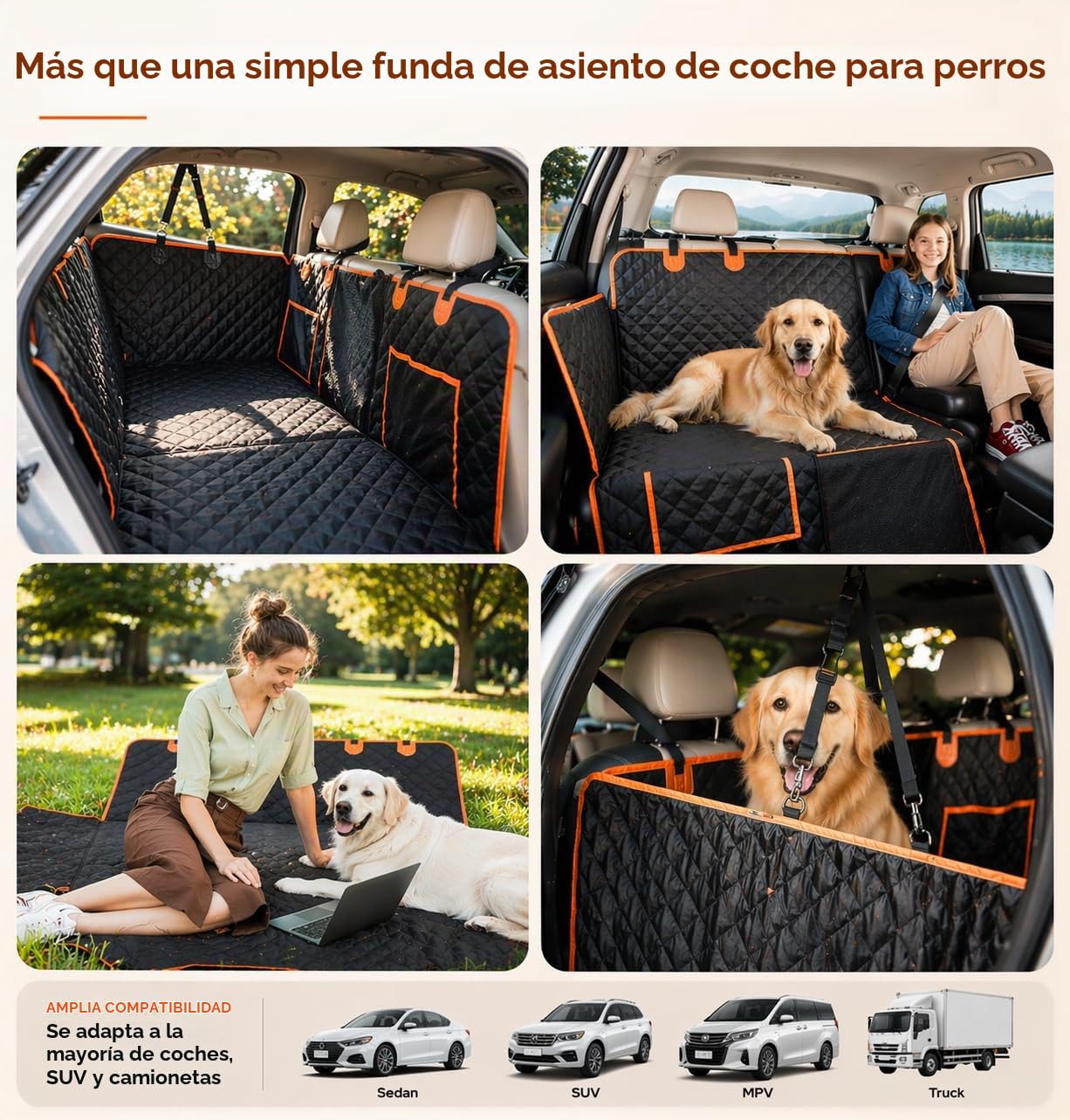 Euqvunn Manta para Perro de Auto (131.8 * 62.99 cm), [Tamaño Ancho & Clip Metálico] Protector de Maletero, Asiento Impermeable para Perro, Hamaca Universal para Todos los Autos y SUVs