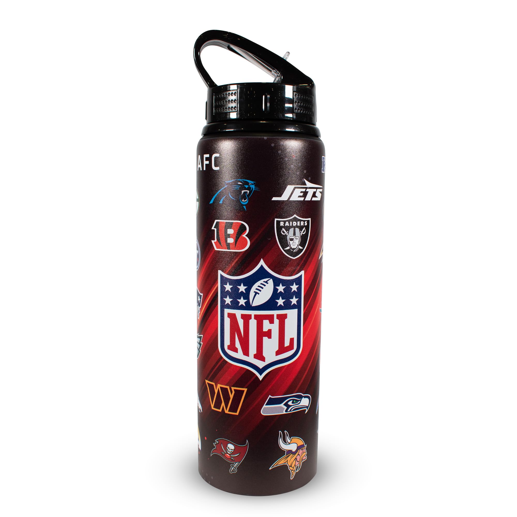 Hy-Pro Officially Licensed NFL 750ml Aluminium Water Bottle – American Football Water Bottle for Boys, Official Logo Design – Ideal NFL Gifts, School & Gym, Fade Design, Black/Red
