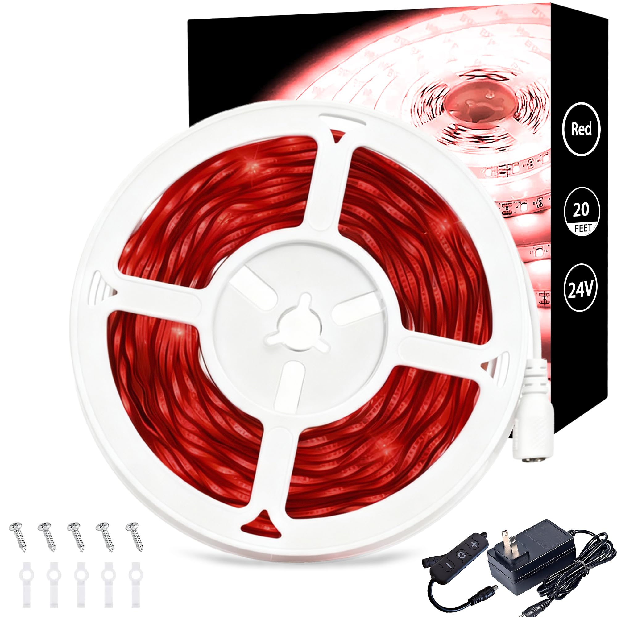 20 FT Red Led Lights Strip for Bedroom Home Party Office Rope Lights Tape Light Easy DIY Cuttable Strip Lights for Baby Room Bathroom Living Room Ceiling Wall Vanity Mirror