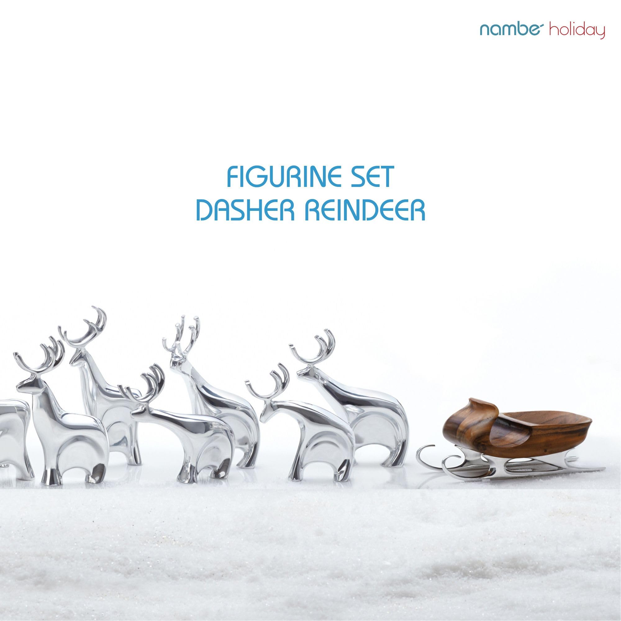 Nambe 3-Piece Dasher Reindeer Figurine Set, Lustrous Alloy Santa's Sleigh Team for Christmas Home Decor - Ideal for Mantels, Tables, Shelves - Holiday Collectible & Seasonal Decor Figurines