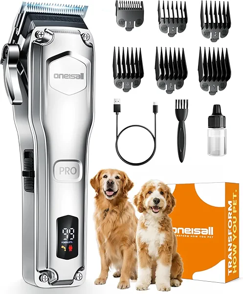 oneisall Dog Clippers for Grooming Thick Hair,Low Noise Dogs Grooming Kit with Detachable Stainless Steel Blade,Dog Shaver for Thick/Matted/Knotted/Fine/Wave/Curly Hair,PC18