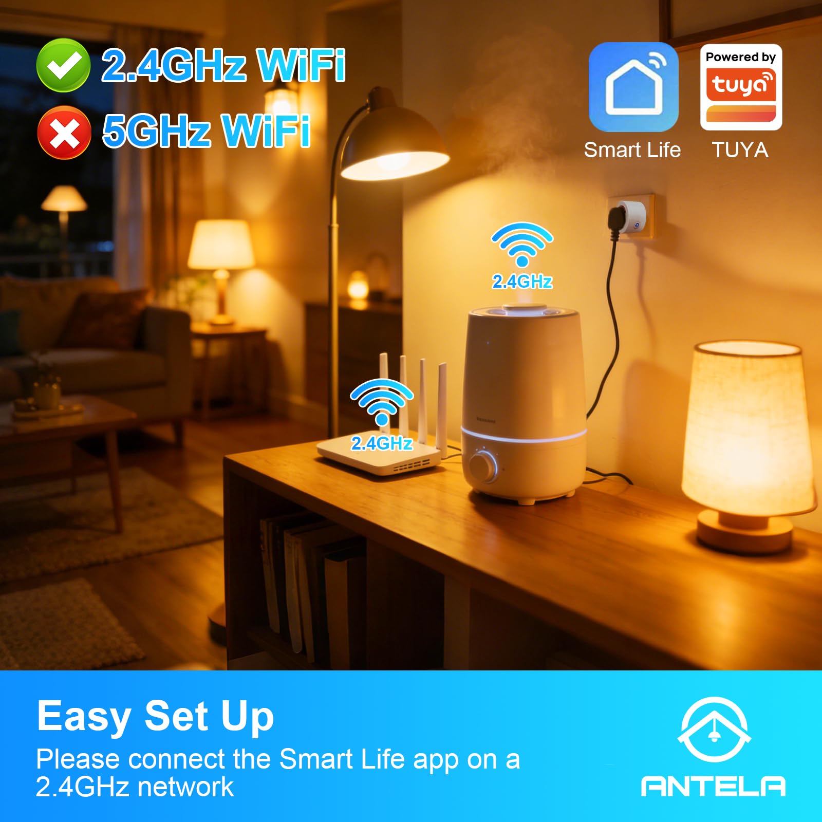 ANTELA Presa Smart AI con Misurazione del Consumo Elettrico | 16A 3680W, Compatibile con Google Home/Alexa, Smart Life APP, Wifi 2,4GHz, 4 Pezzi