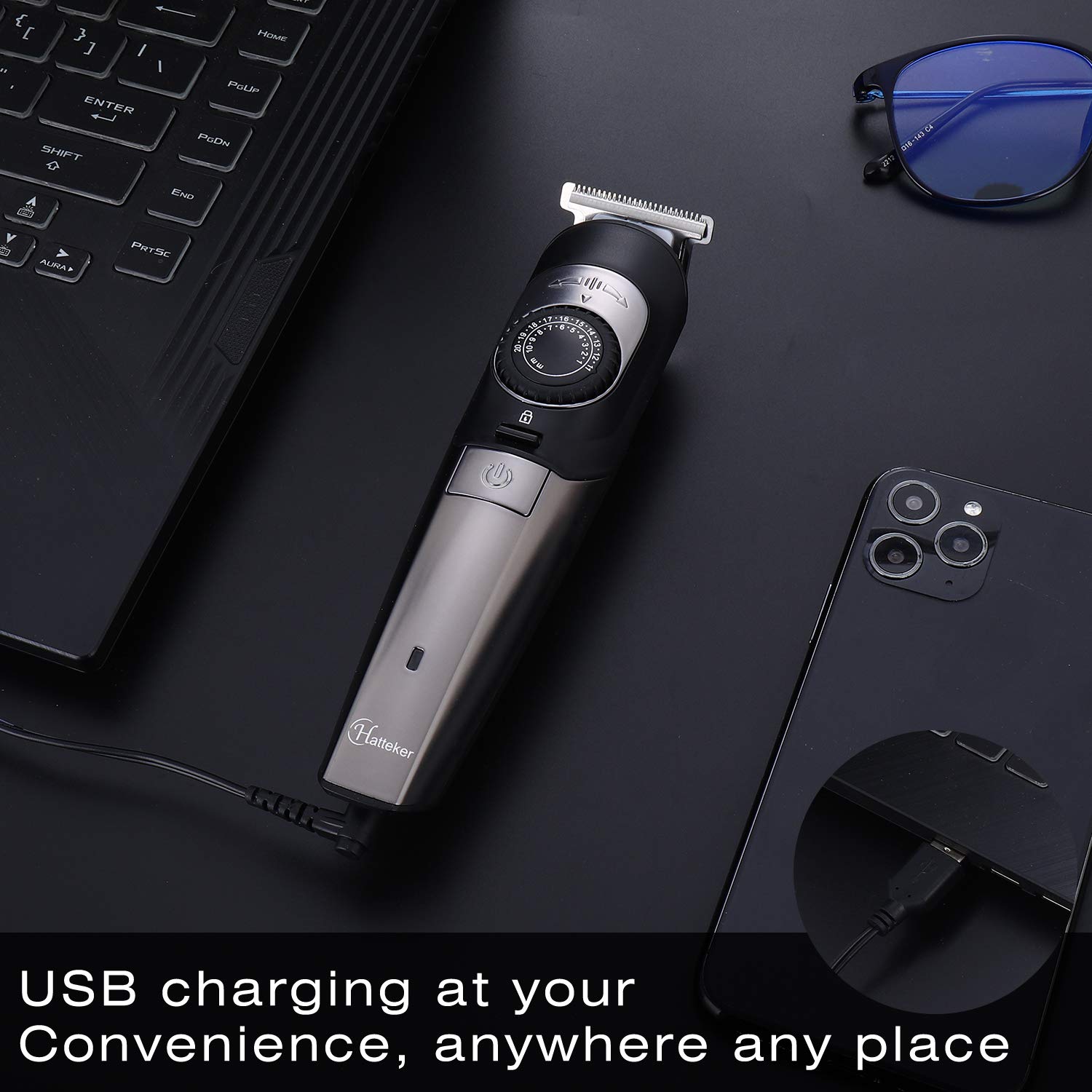 Hatteker Zestaw do trymera do brody i trymer do włosów dla mężczyzn bezprzewodowy trymer do włosów do nosa 3 w 1 zestaw fryzjerski USB do ładowania