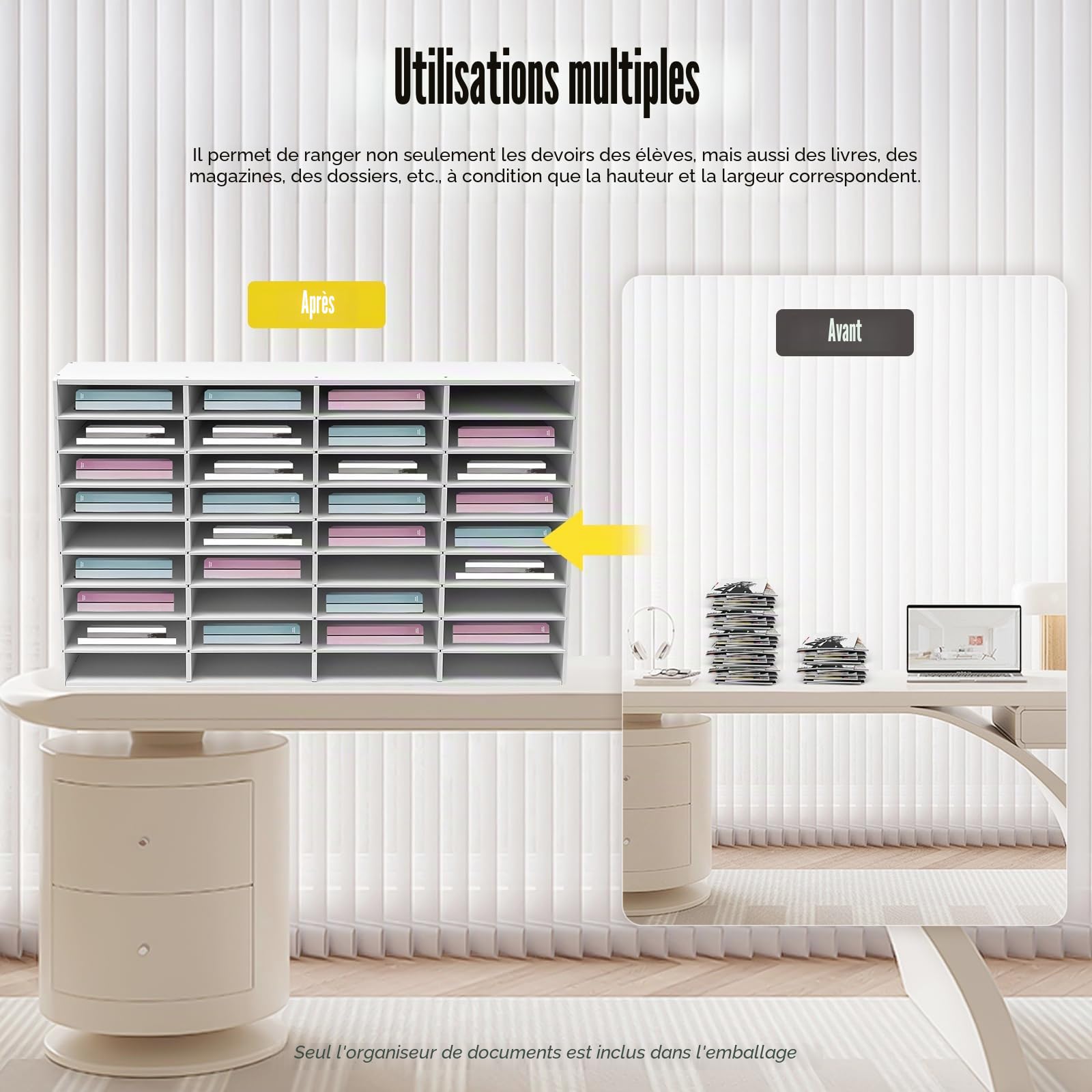 Organiseur de bureau, 36 compartiments pour documents, grand bac à courrier, organisateur de bureau, bacs de rangement pour bureau, porte-dossiers pour la maison, système de rangement 61