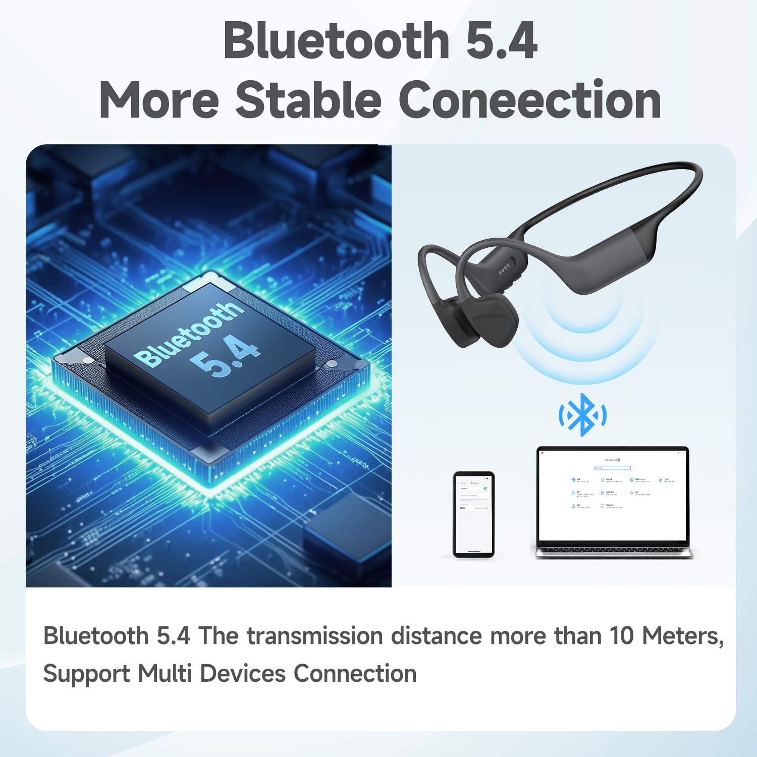 Cuffie Conduzione Ossea Nuoto,Impermeabilità IP68,Auricolari Wireless Bluetooth 5.4 con Microfono, Lettore musicale e Memoria 32GB Integrata Open Ear Auricolari Bluetooth per Corsa,Nuoto (Black)