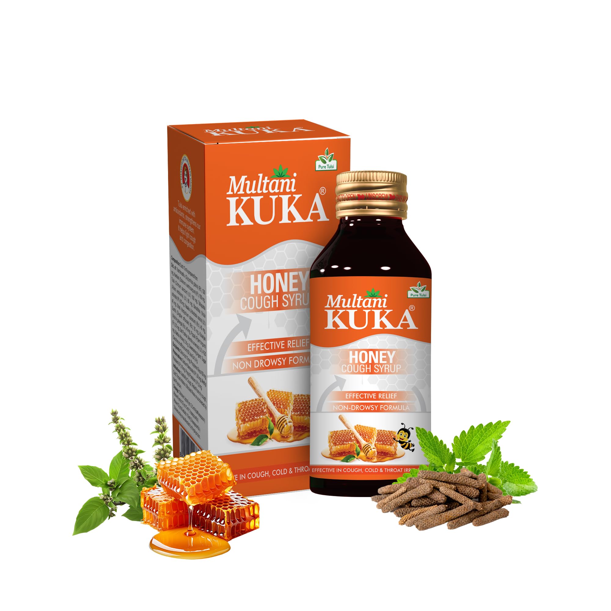 Multani Kuka Honey Cough Syrup | Get Ayurvedic Relief from Throat Issue, Chest Congestion, All Types Of cough & Cold | Goodness Of Tulsi, Pippali, Satpudina & Other Herbs | 100 Ml