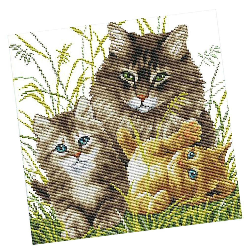 KBOLAE DIY Needlwork Stamped Cross Stitch Embroidery Kit - Cat Pattern 14CT 34x34cm