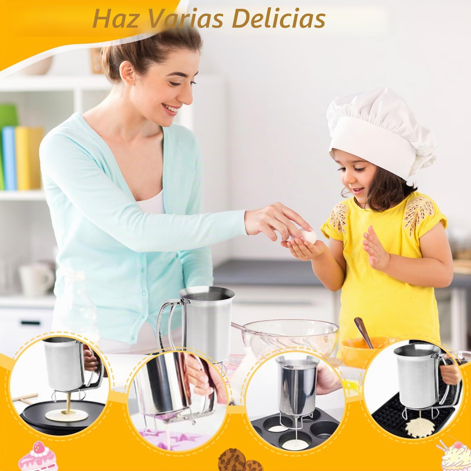 Raxfekro Dispensador de masa de acero inoxidable 900 ml, dosificador de masa con mango aplastado, dosificador de masa para panqueques, magdalenas, galletas y gofres
