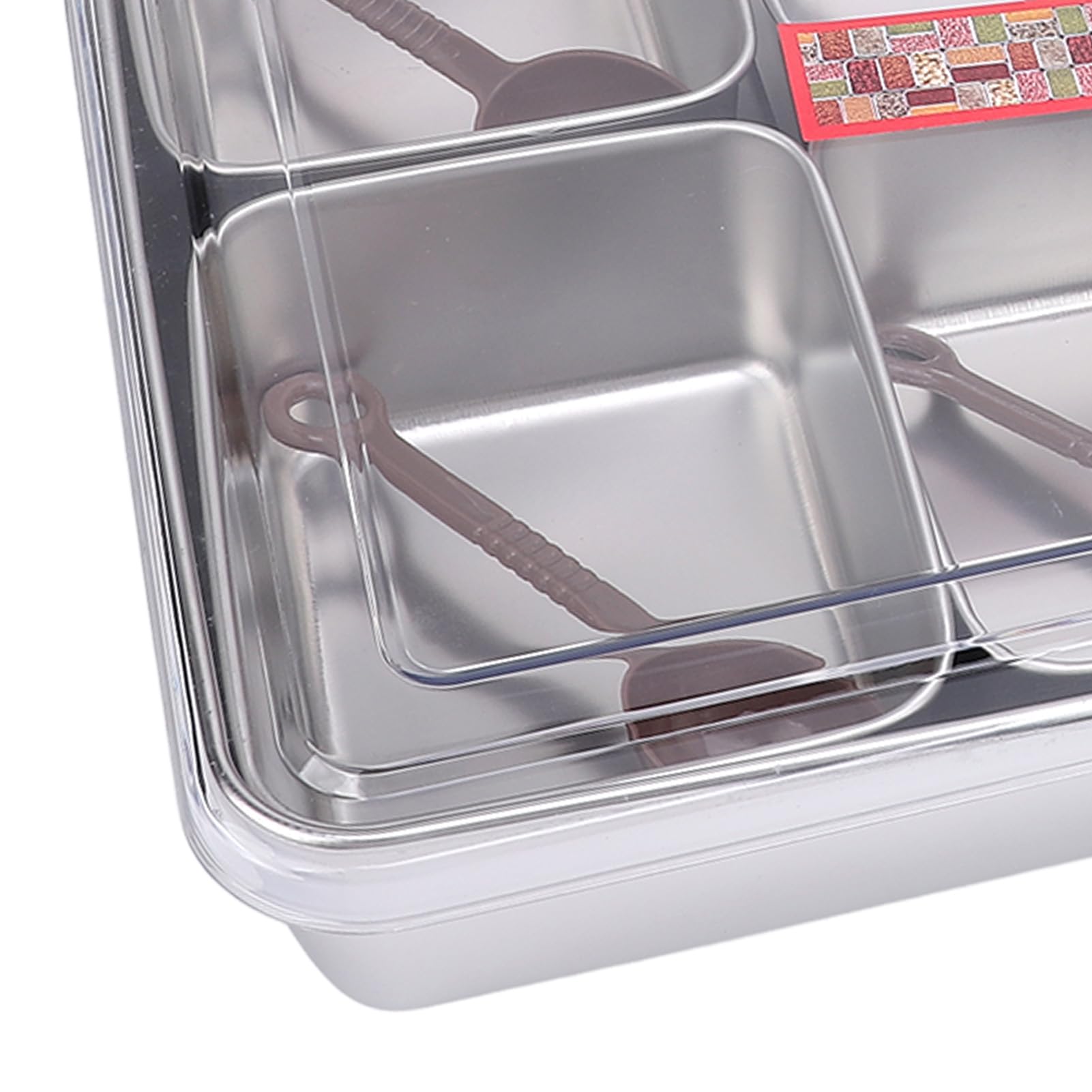 Greensen 8 Compartiments Plateau à Condiments, Bac à Condiments Refroidi par Glace Plateau de Service pour Fruits Boîte à Snacks Contenant avec Fond Antidérapant pour Accessoires (Style en acier