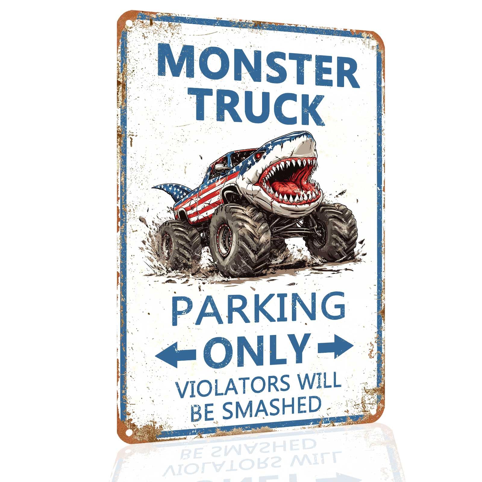 Monster Truck Parking Only Boys Tin Sign, 8x12 Inch Decor