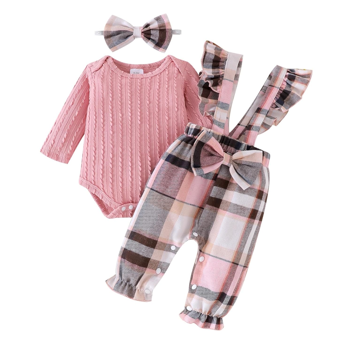 Baby Girl Clothes Newborn Suspender Overalls Long Sleeve Ribbed Romper Fall Winter Outfits Bow Headband 0-18 Months