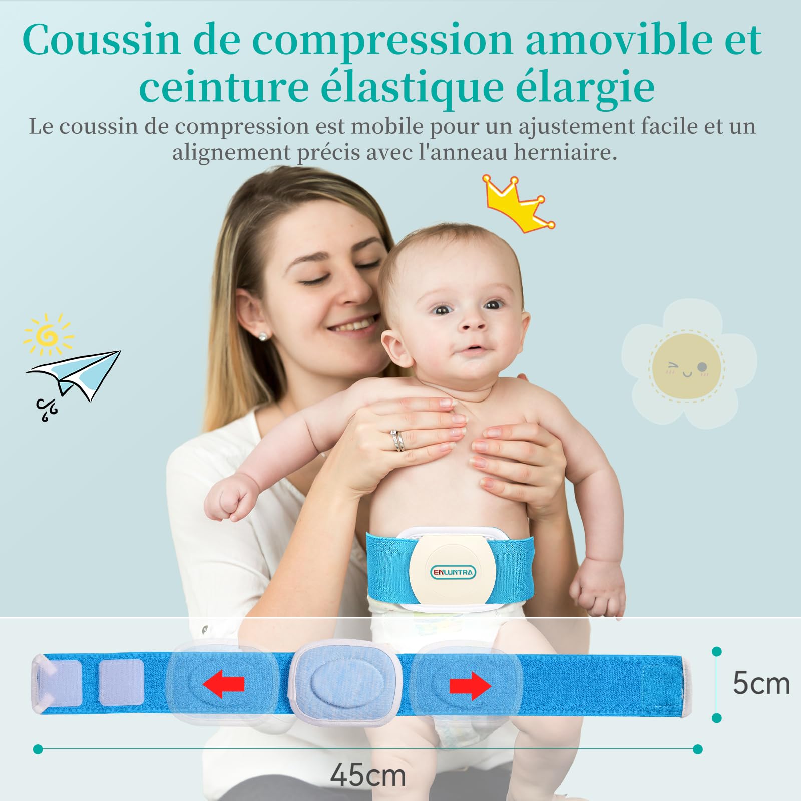 ENLUNTRA Hernie ombilicale,ceinture bébé,bande de ventre infantile,liant abdominal,pour hernie soutien truss enfants nombril,nombril bande nouveau-né,bébé fournitures,réglable,emballage (Bleu，S)