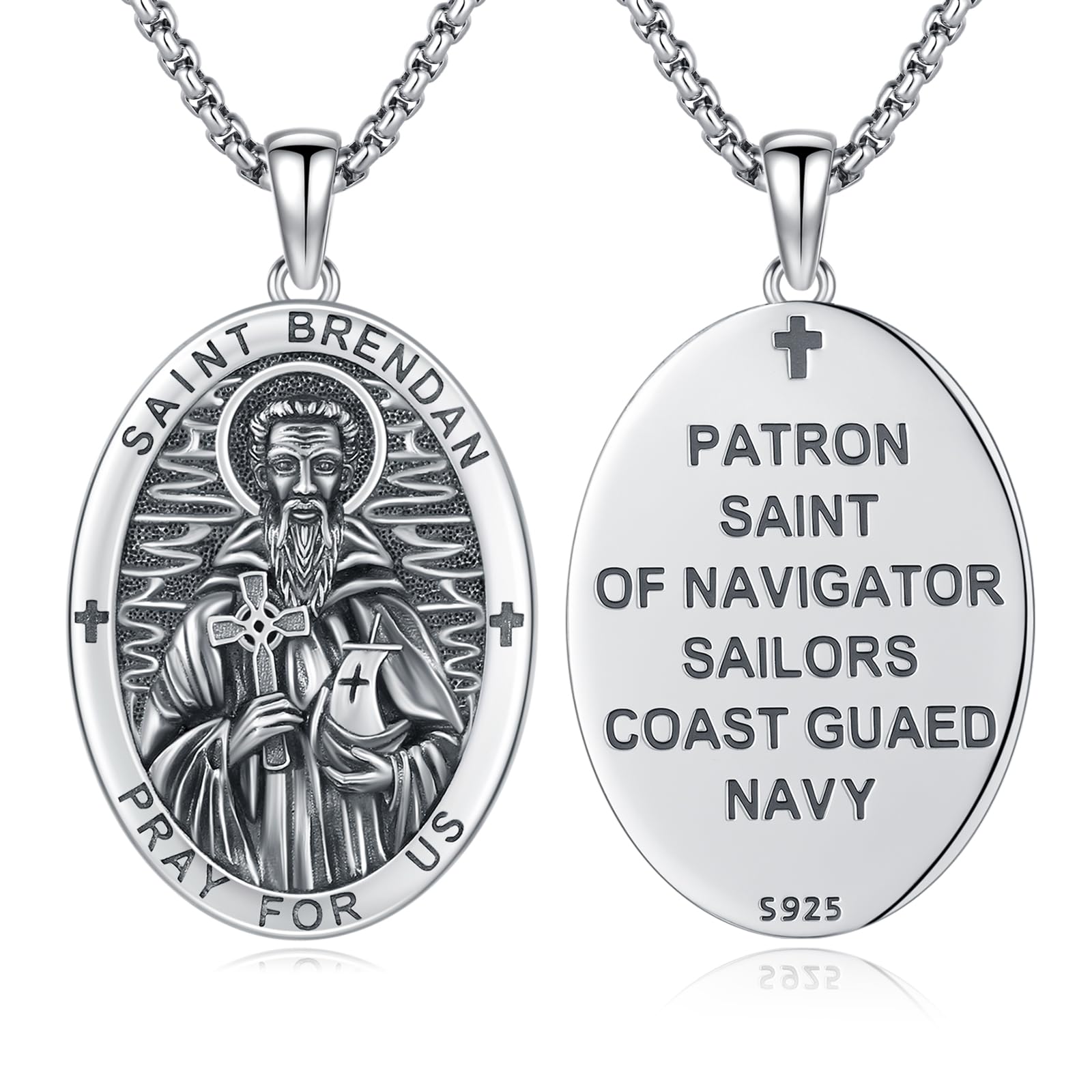 Silver/14K Gold Patron Saint Medal Amulet Necklace for Men Women
