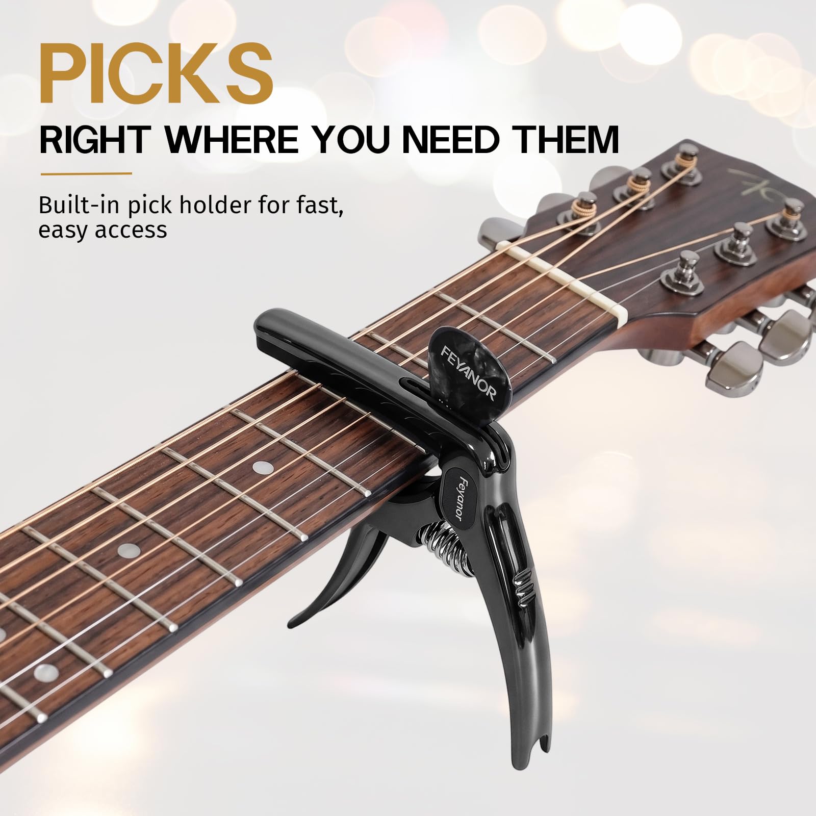 Guitar Capo with Pick Holder - 3-in-1 Tool -2