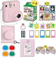 Vista 1 de Fujifilm Instax Mini 12 Cámara Instantánea Rosa Flor + Estuche de Transporte Compatible con Obturador + Paquete de Valor de Película Fuji (20 Hojas)
