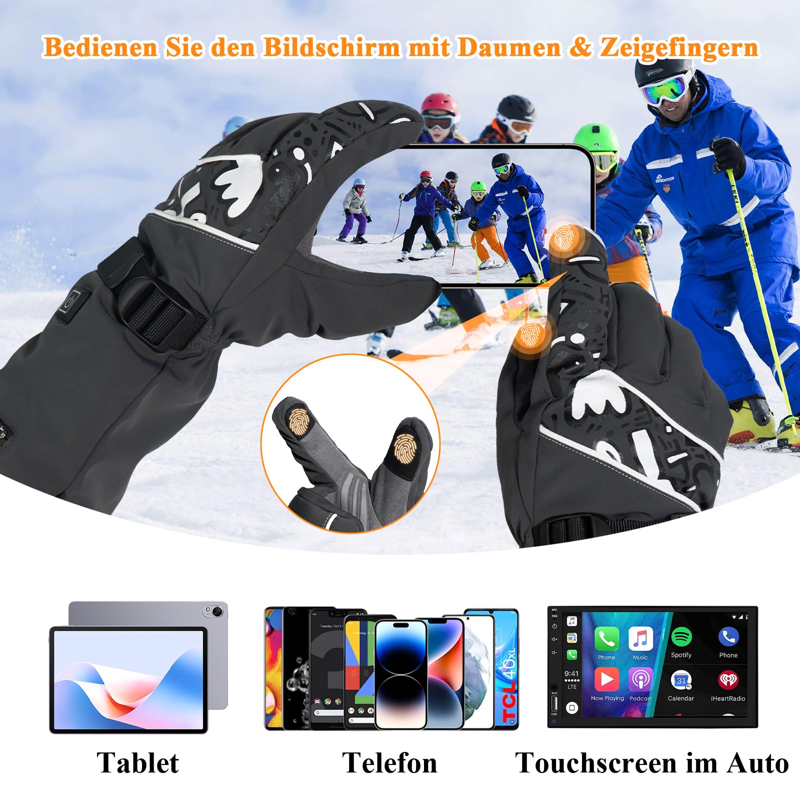 Minthouz Beheizbare Handschuhe für Herren Damen, Akku Beheizte Handschuhe, 3 Heizstufen Heated Gloves mit Wetterfest & Touchscreen Design für Arbeit im Freien,Radfahren, Skifahren