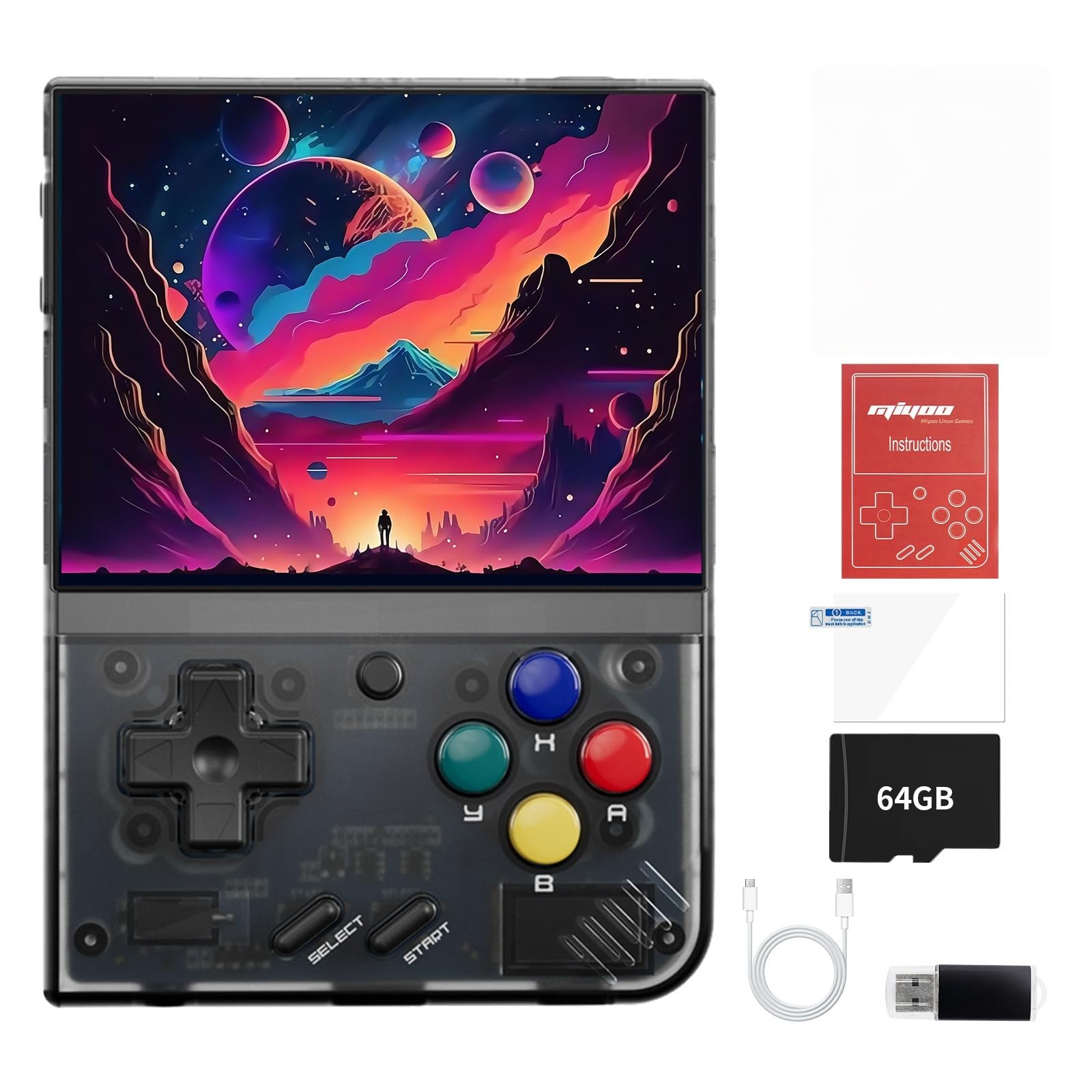 Miyoo Mini Plus,Handheld Retro Game Console 64GB,3.5-inch 640*480 IPS Screen 3000mAH Battery with Storage Case Casual Game Console Video Games