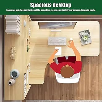 HM&DX L Shaped Desk with Hutch,Modern Wood L-Shaped Corner Desk with Drawers,47 Inch Computer Desk with Storage Shelves,Writing Study Table for Home Office Workstation Furniture