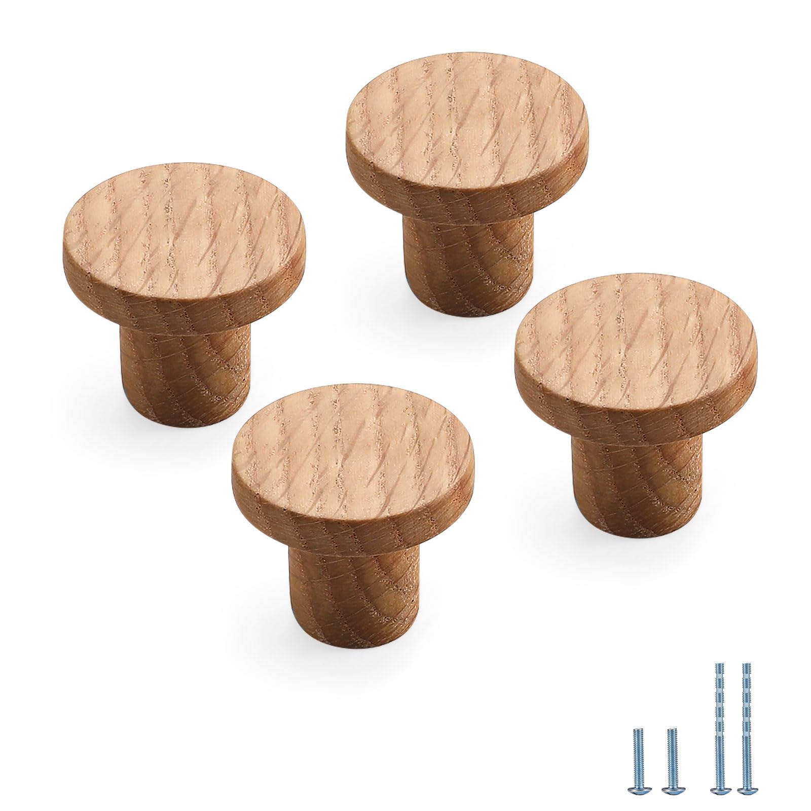 Evionlin 4 pcs Oak Round Chinese-Style Cabinet Door Handles Cabinet Drawer Pulls Single-Hole Wardrobe Knobs Wooden Door
