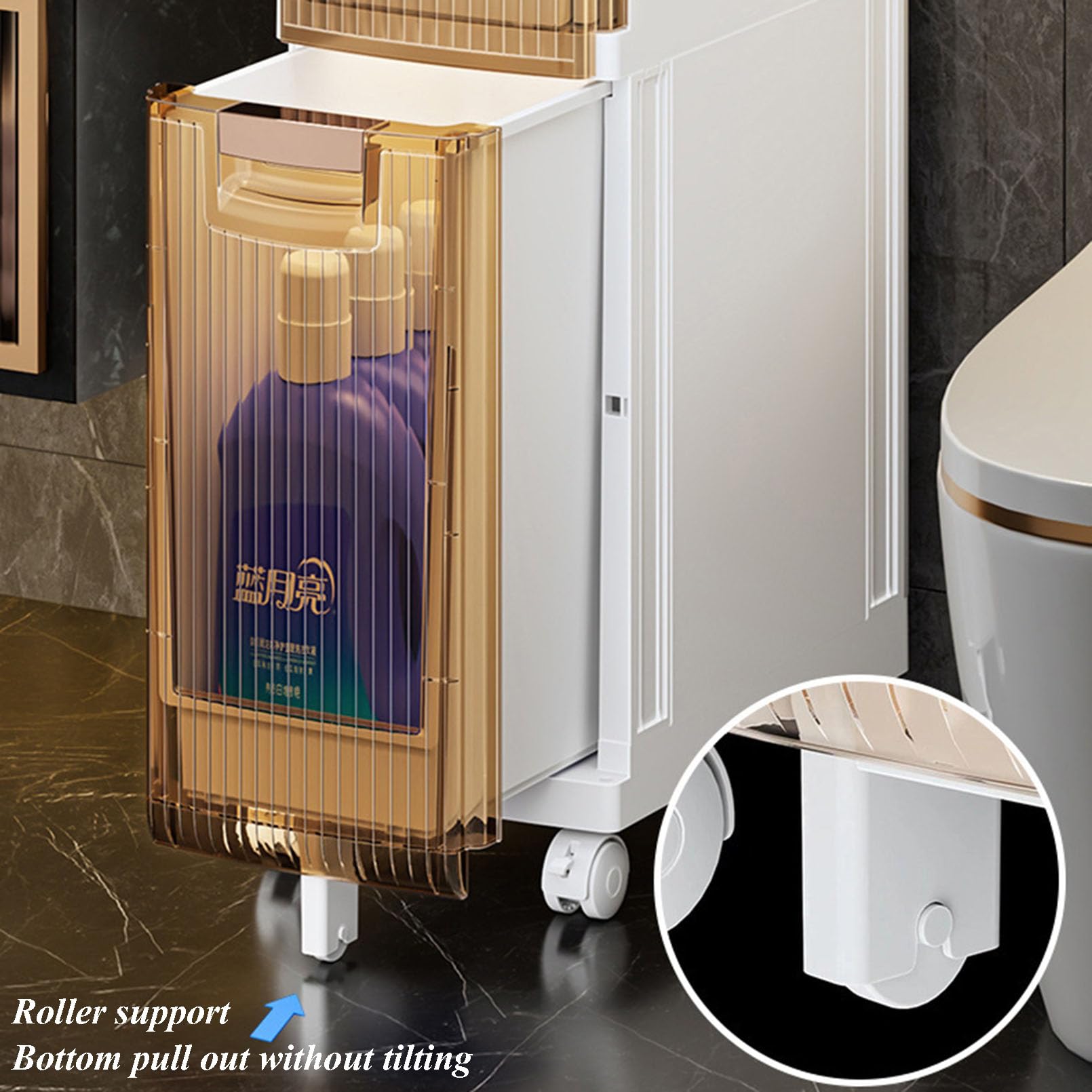 Aparador con cajón y costura Ultra estrecha para cocina, armario de suelo con cajones transparentes y ruedas, Ideal para baño, dormitorio y lavandería.