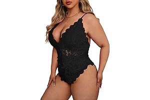 Plus Size Lace Deep V Neck Teddy Open Back Bodysuit