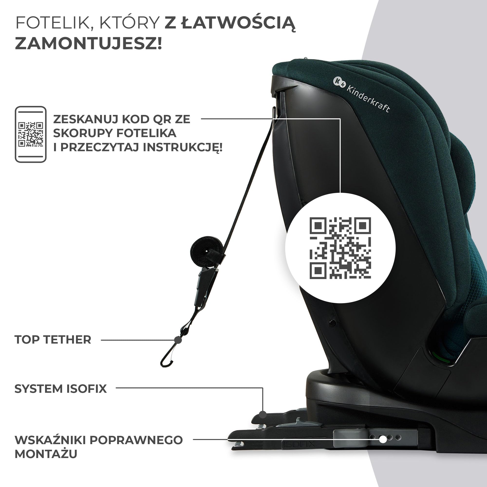 Kinderkraft XPEDITION Fotelik dziecięcy, I-Size 40-150 cm, Fotelik na bazie, 360 stopni, Regulowany zagłówek, Reclining, Isofix, Miękki, Systemy bezpieczeństwa, Grupa 0+/1/2/3 0-36 kg, Niebieski