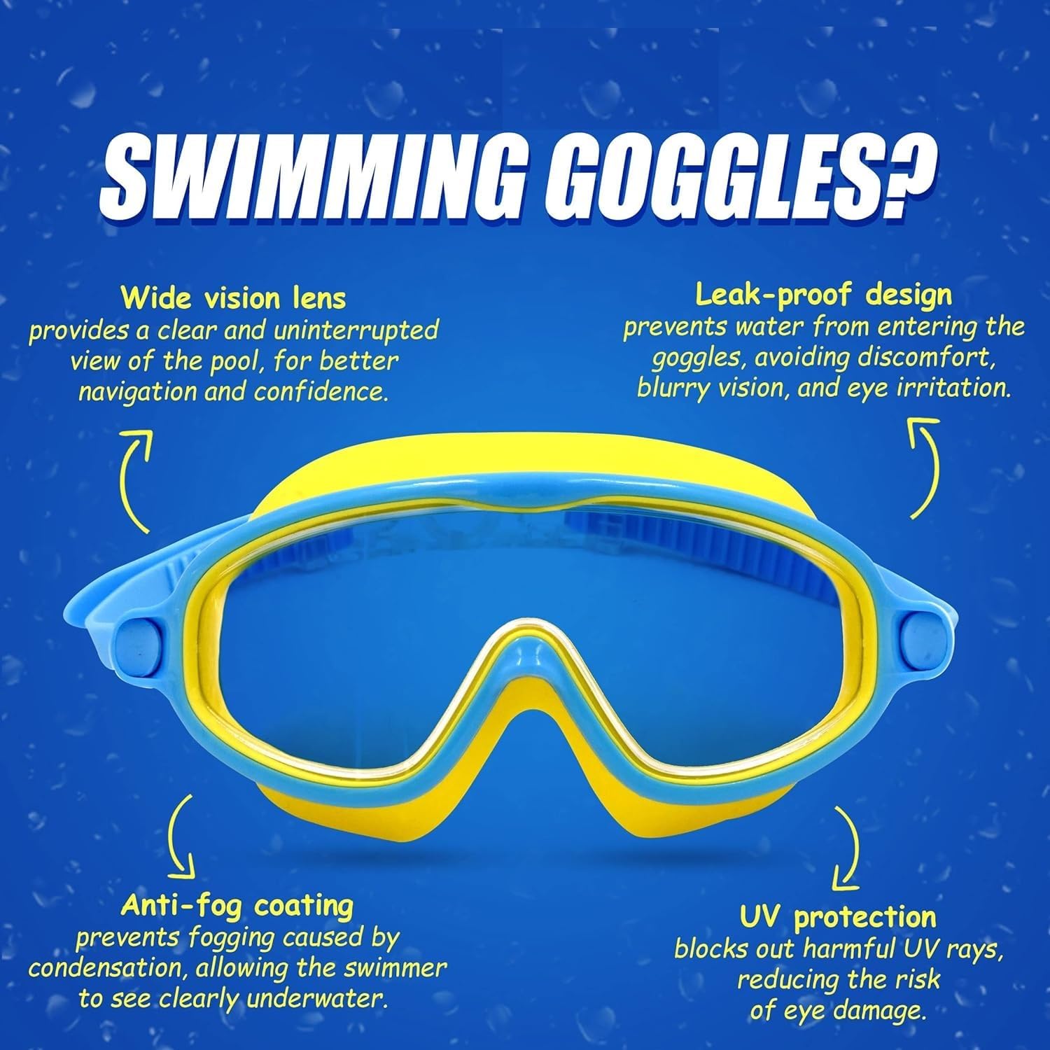 Swimming Goggles for Kids 6-14 Age Boys, Girls | Swimming Cap for Kids with Big Frame Anti Fog Swimming Goggle and earplugs