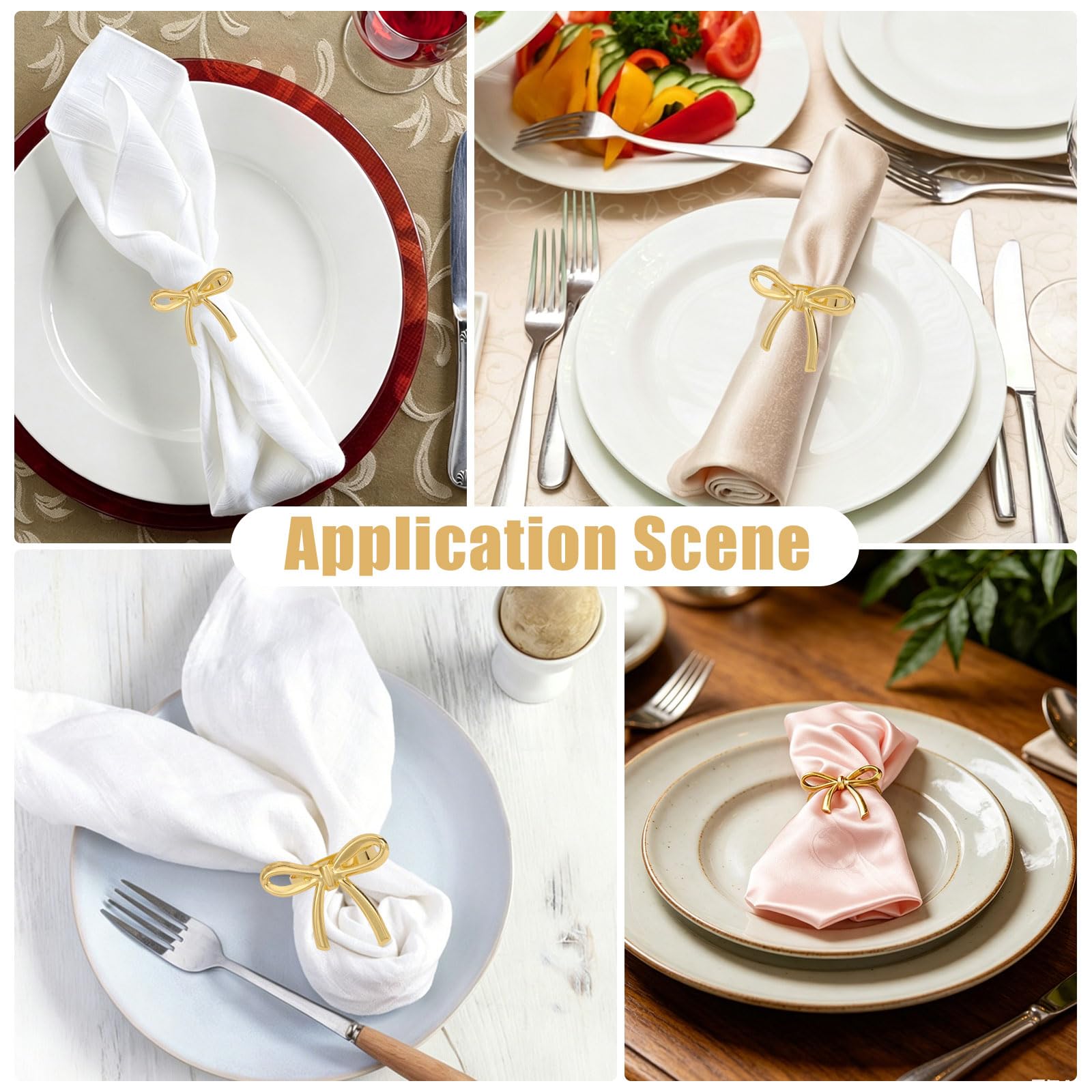 FREEBLOSS Lot de 30 ronds de serviette dorés en métal avec nœud - Accessoires de décoration de table pour fête de mariage - 5,7 x 4,7 cm