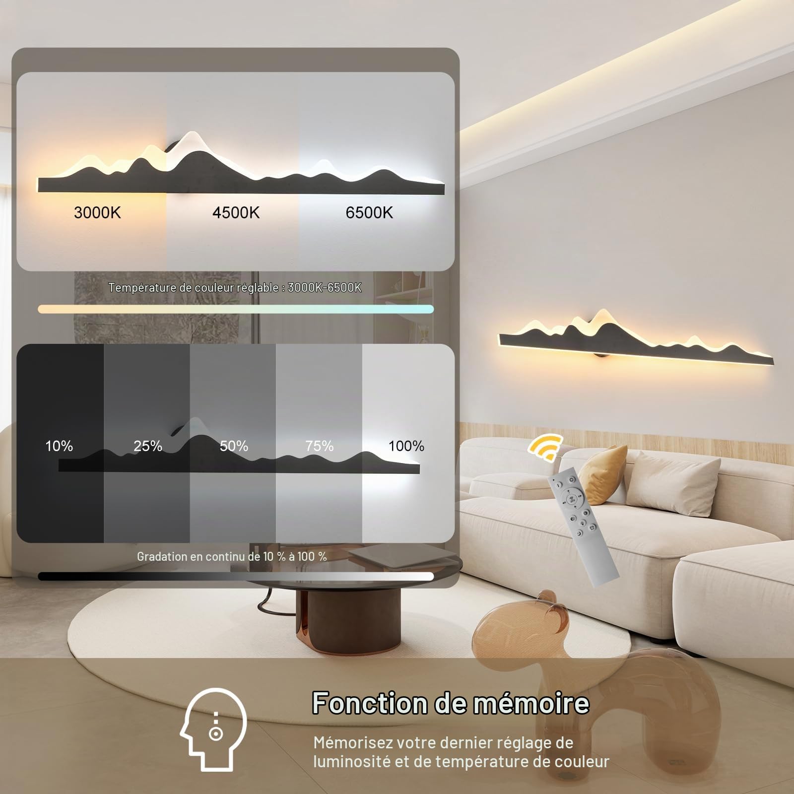 GEADI Applique Murale Intérieure Longue,120CM Lampe Murale LED Dimmable
