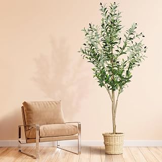 plantsworld 6FT Faux Olive Tree - Realistic Artificial Indoor Silk Plant with Leaves & Fruits for Home Office Decor