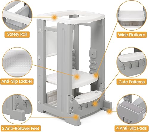 Miniatura 5 de Taburete de altura ajustable para niños, taburete de aprendizaje Montessori, taburete de cocina para niños pequeños con tablero de borrado en seco,