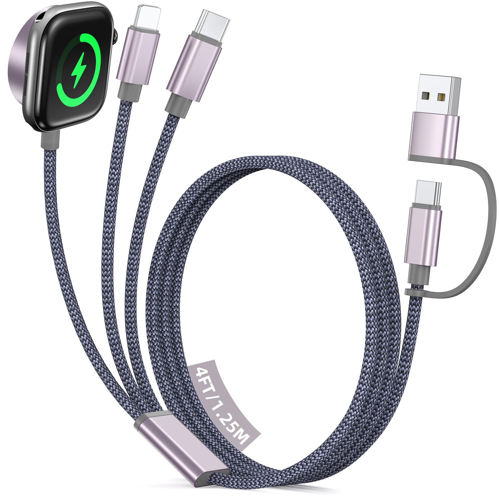 Photo 1 of Travel Essentials for Apple Watch Charger,iPhone Charger,3 in 2 Type C/L/Magnetic Fast Charging Cable,Multi Charging Cable Portable Designed for iWatch Series,iPhone 17-11,Galaxy S26-S21,Car-4FT