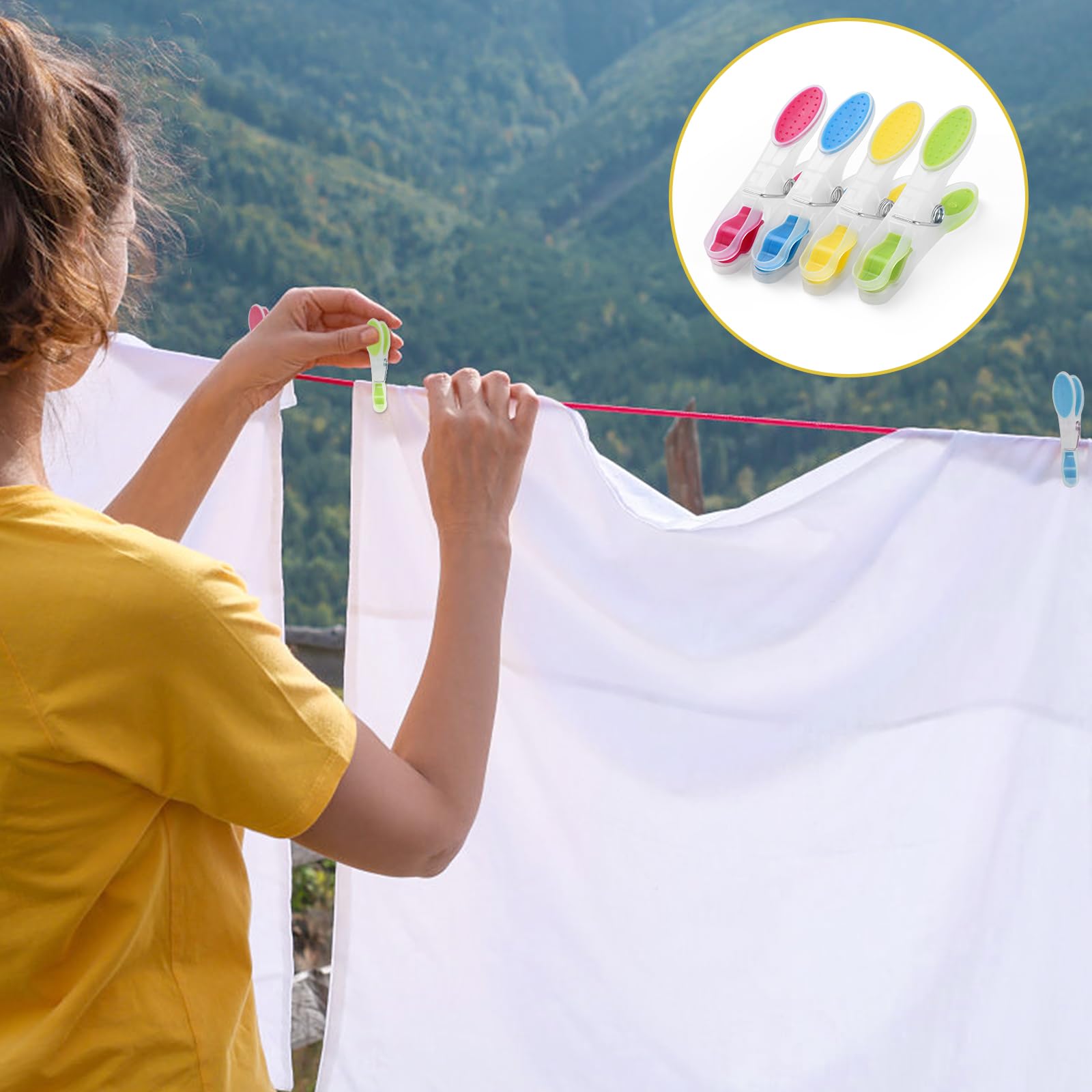 AiQInu 40 sztuk spinaczy do prania z koszem, plastikowe ubrania Pegs z antypoślizgowym silikonem, wielokolorowy klips bez śladów na bieliznę spodnie T koszule pończochy