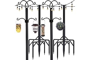 String Light Poles 2 Pack, 8.3ft Height Adjustable Light Stand with Hooks