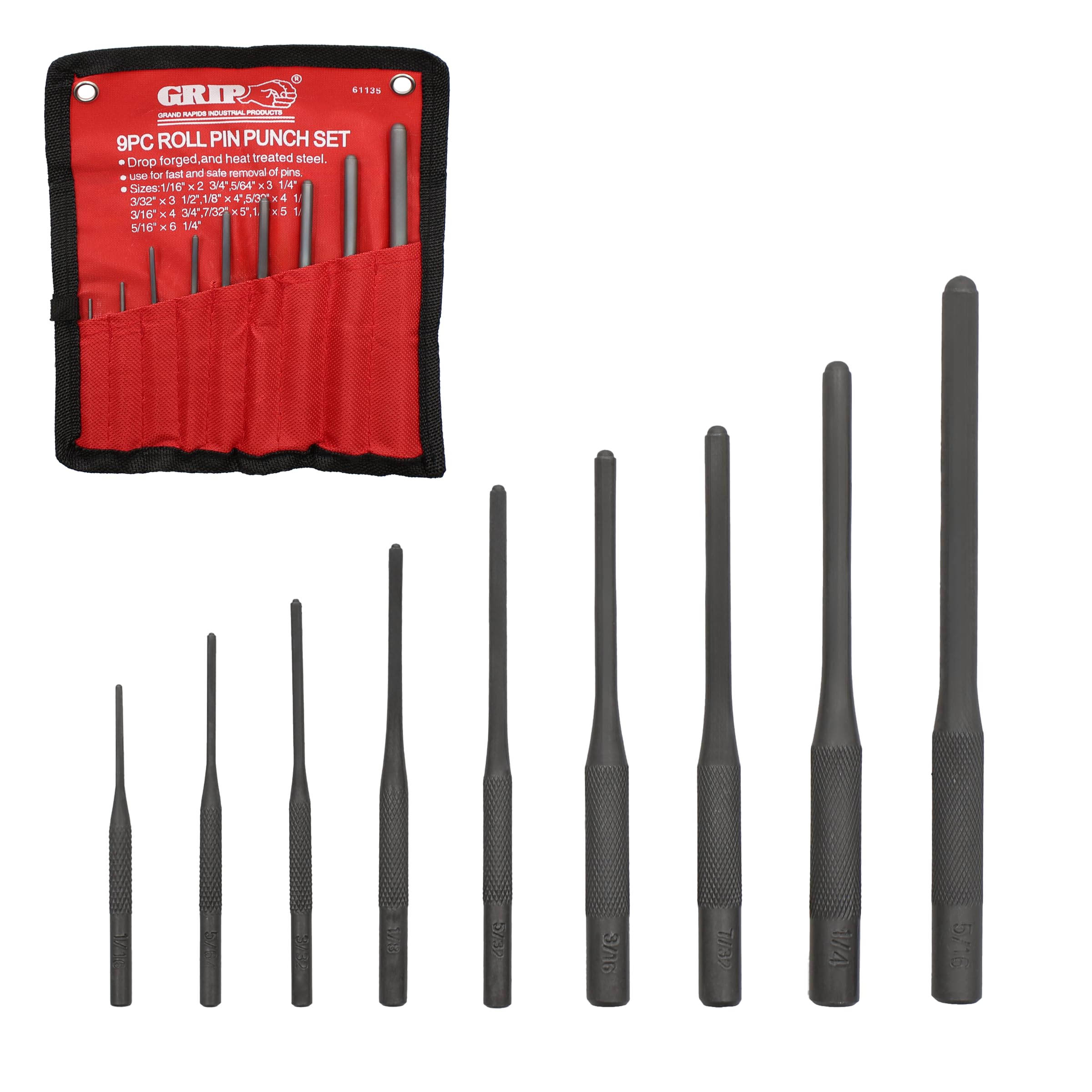 Agarre rollo Pin Punch Set, 9 piezas