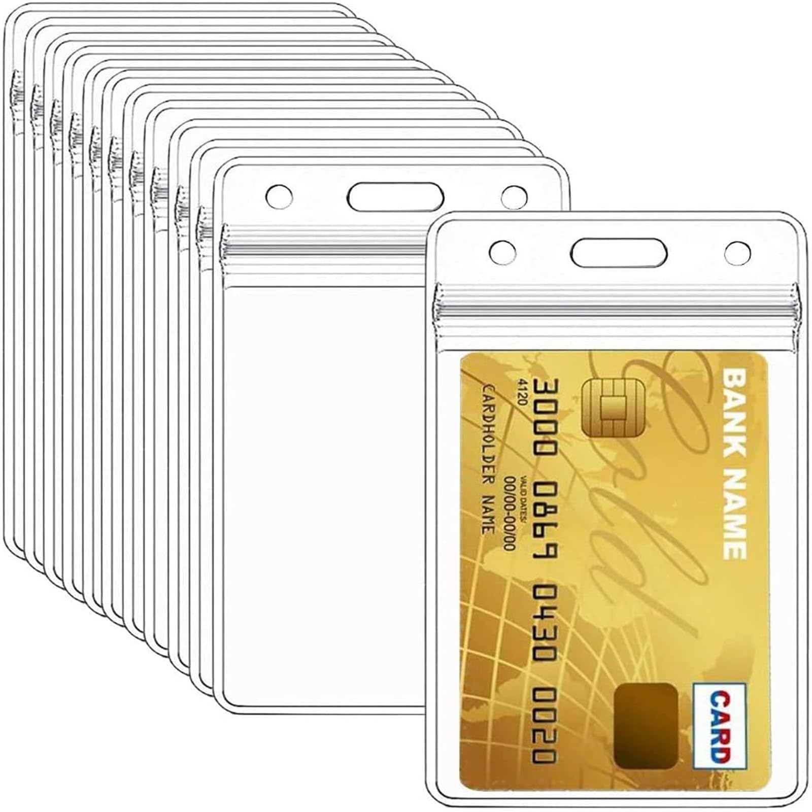 Joyzzz Card Protector, 50 Pack Duty Vertical Clear PVC Id Card Holder, Hard Plastic Badge Holder with Waterproof and Dustproof Resealable Zip, Plastic Name Tag Holder for Standard Cards, Sports Cards