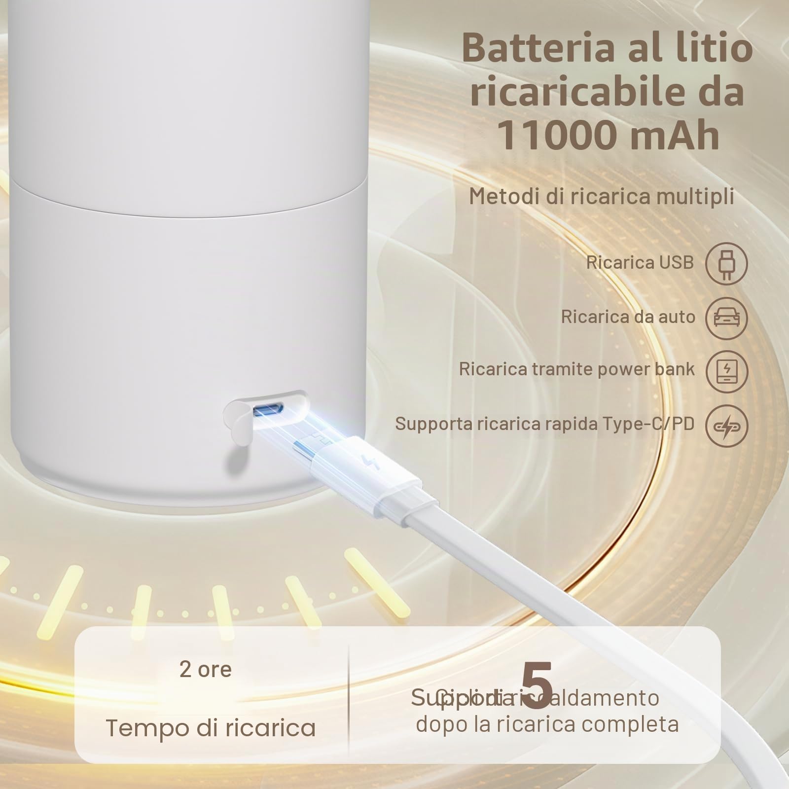 Scaldabottiglie portatile elettrico a riscaldamento rapido ricaricabile (500 ml) con indicatore LED per latte materno e acqua, per auto, campeggio e viaggi