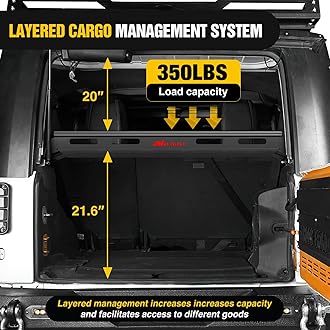 Nilight Interior Storage Rear Trunk Cargo Rack Basket Tray Interior Storage Luggage Carrier for 2007-2025 Wrangler JK JKU & JL JLU Unlimited 4-Door Hardtops