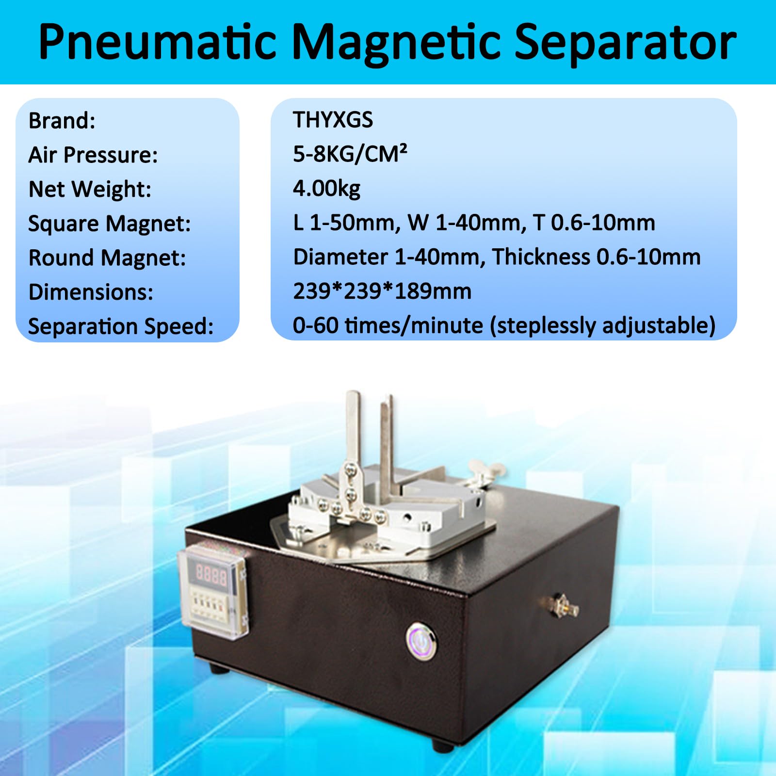 Separador Magnético Neumático/Separador Magnético Neumático-eléctrico, 100-220 V / 5-8 Kg/cm², Velocidad Ajustable, con Contador Y Alarma; para Imanes Circulares Y Cuadrados