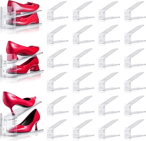 Organizador de ranuras ajustables para zapatos, paquete de 30 unidades de apiladores de zapatos transparentes, soporte para zapatos, ahorrador de