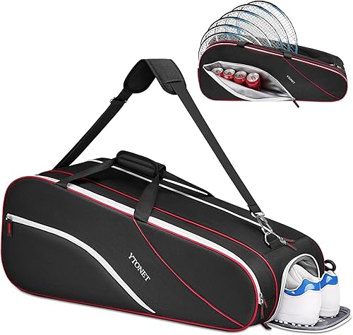 Ytonet Bolsa de tenis para 6 raquetas, bolsa grande para raquetas de tenis para hombres y mujeres, con compartimento aislado para zapatos,