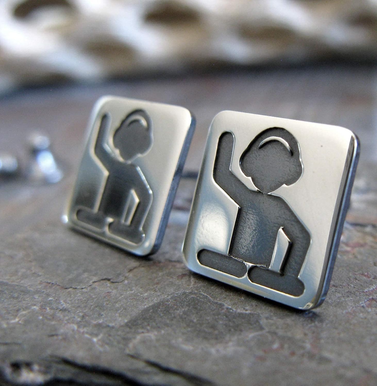 Disc Jockey DJ Polished Sterling Silver Stud Earrings Handmade in USA